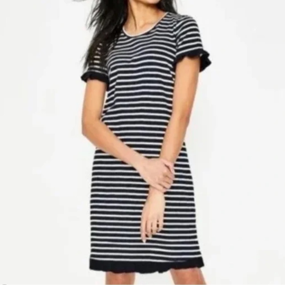 Boden Emily Ruffle Dress Blue White Stripes